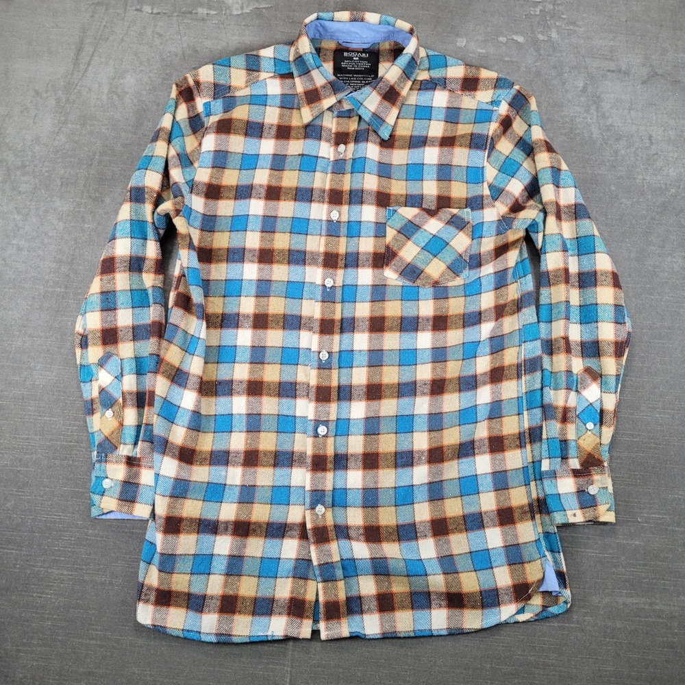 BOGARI Mens Plaid‎ Long Sleeve Button Up Shirt Med Cotton Blend